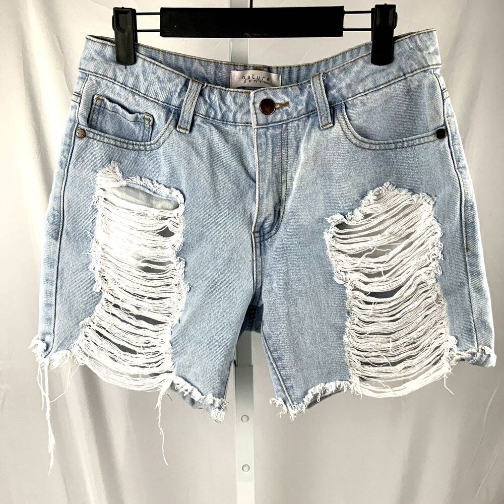 Nature Denim Ripped/Distressed Light Denim Shorts Size M